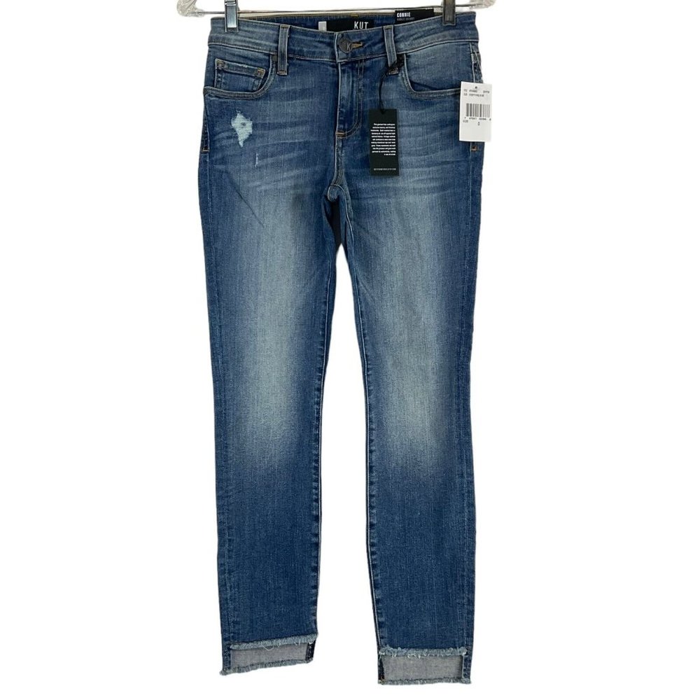 Kut From the Kloth Jeans Womens Sz 0 Blue Connie Ankle Skinny Frayed Hem Stretch